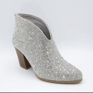 Pierre Dumas  Rhinestone Ankle Boots in  Silver. Boutique Store Clearance Sale